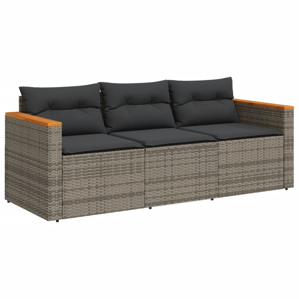 Tuinbank 3-Zits Met Kussens Poly Rattan Grijs