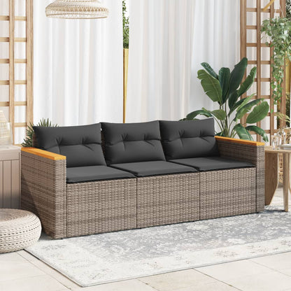 Tuinbank 3-Zits Met Kussens Poly Rattan Grijs