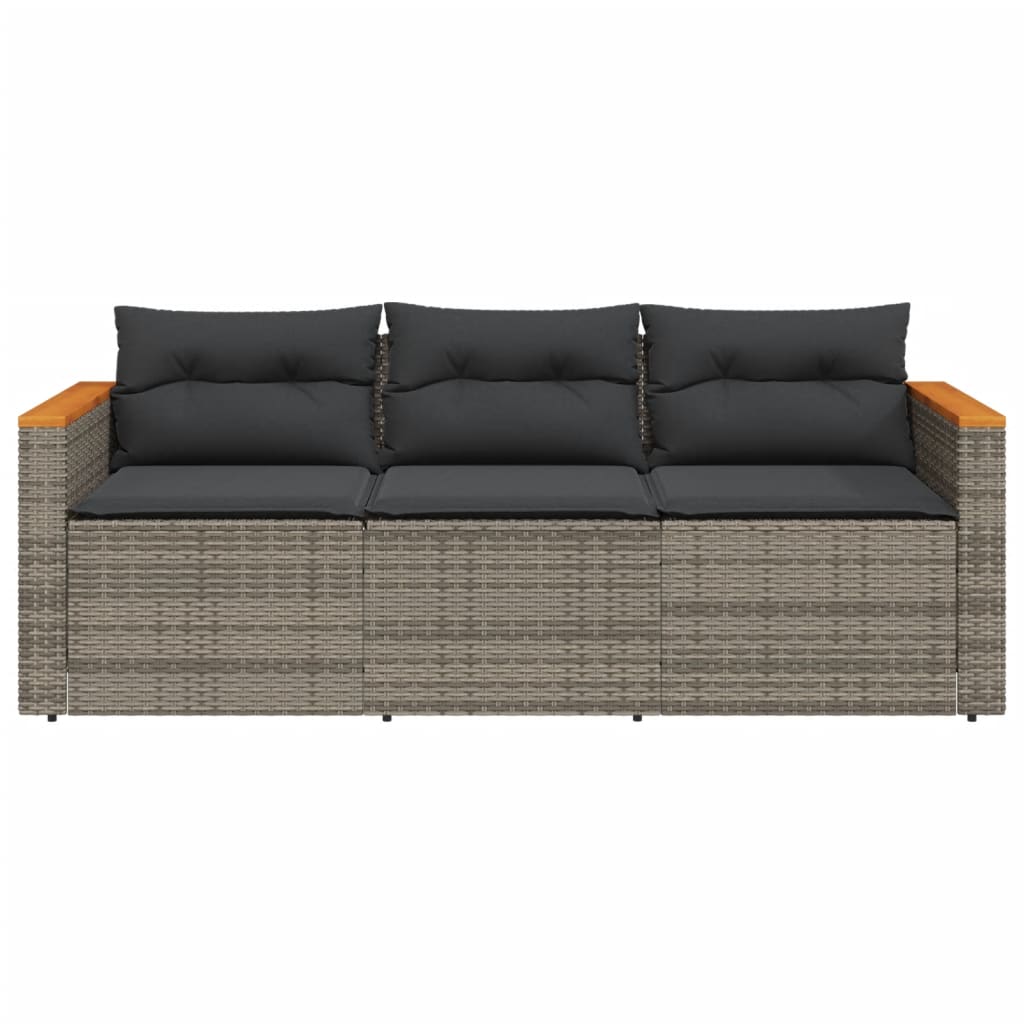 Tuinbank 3-Zits Met Kussens Poly Rattan Grijs
