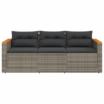 Tuinbank 3-Zits Met Kussens Poly Rattan Grijs