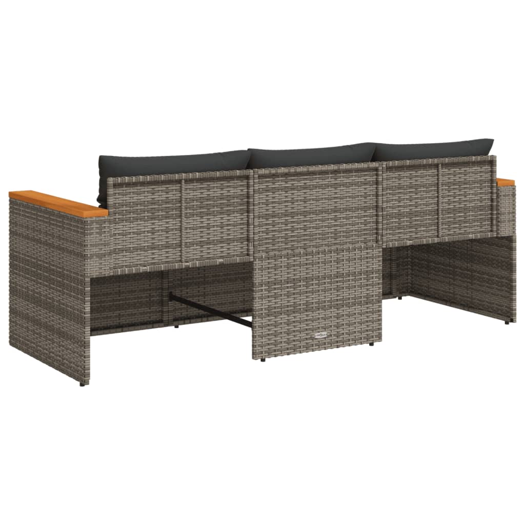 Tuinbank 3-Zits Met Kussens Poly Rattan Grijs