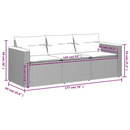 Tuinbank 3-Zits Met Kussens Poly Rattan Grijs