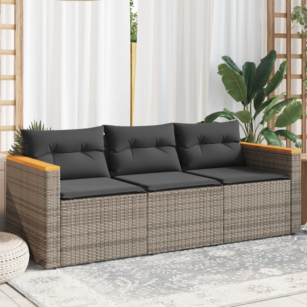 Tuinbank 3-Zits Met Kussens Poly Rattan Grijs