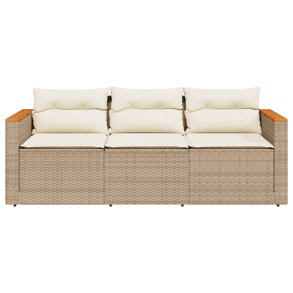 Tuinbank 3-Zits Met Kussens Poly Rattan Beige