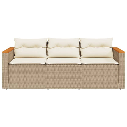 Tuinbank 3-Zits Met Kussens Poly Rattan Beige