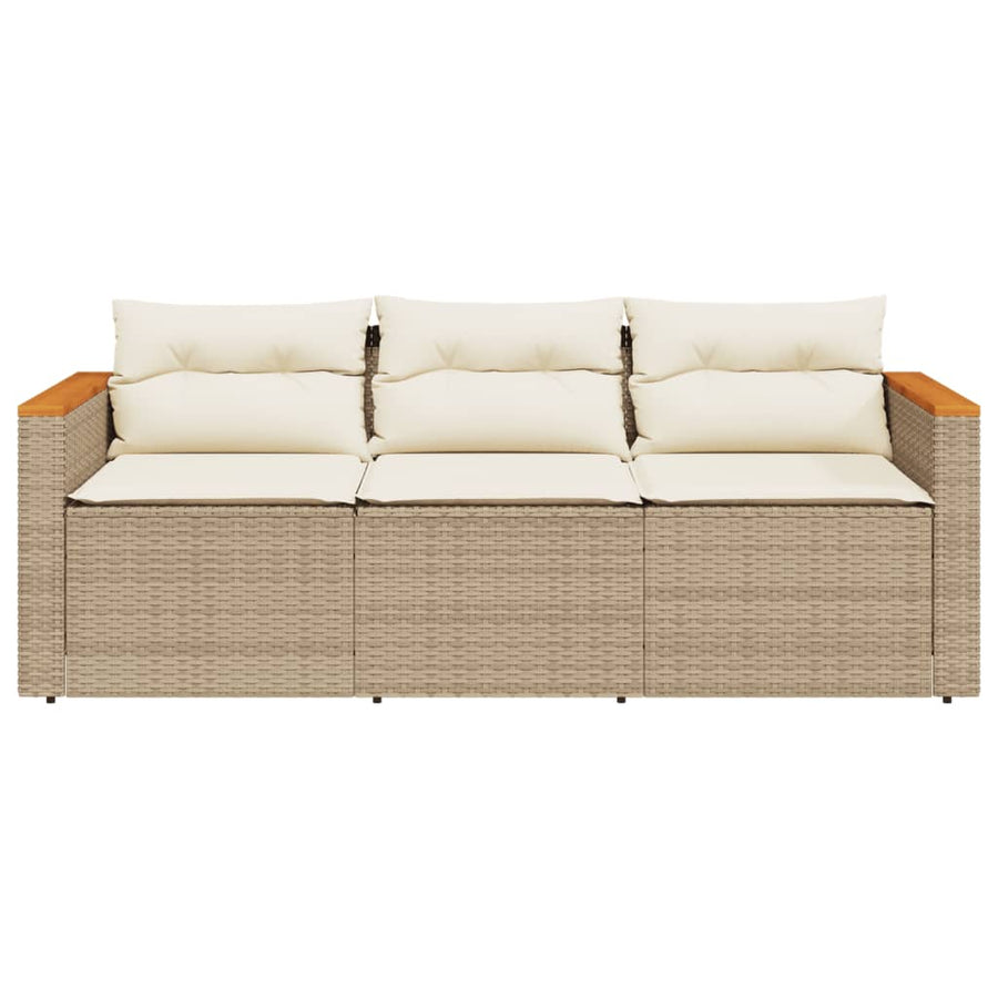 Tuinbank 3-Zits Met Kussens Poly Rattan Beige