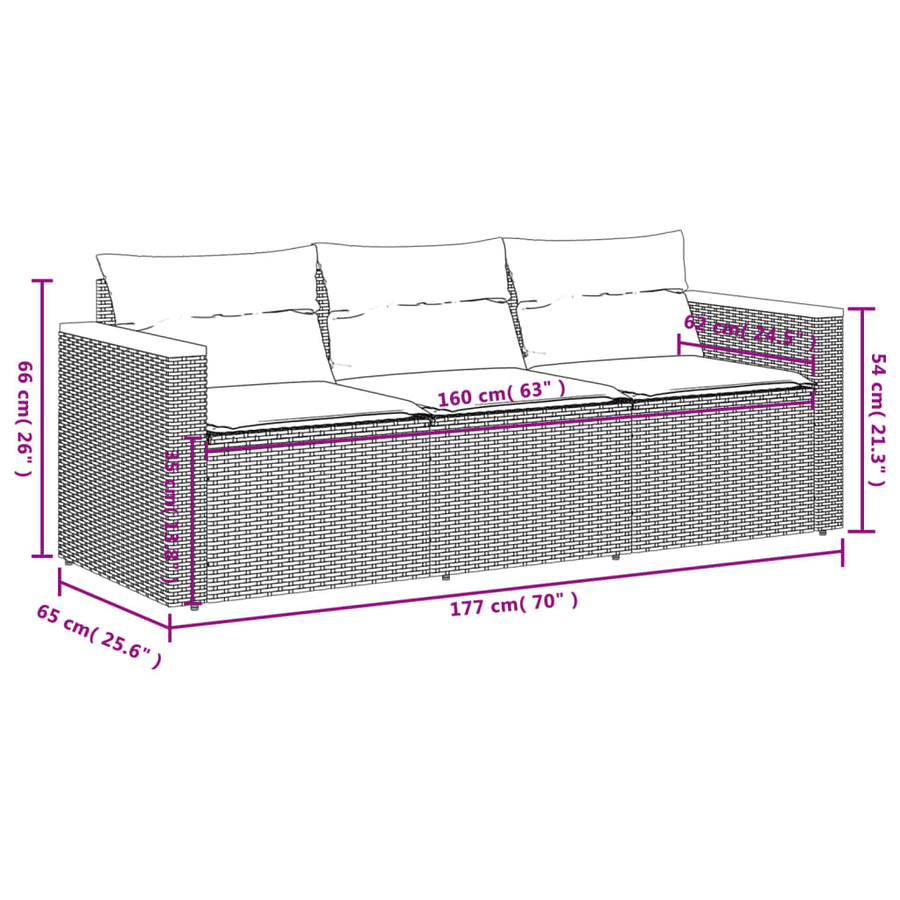 Tuinbank 3-Zits Met Kussens Poly Rattan Beige