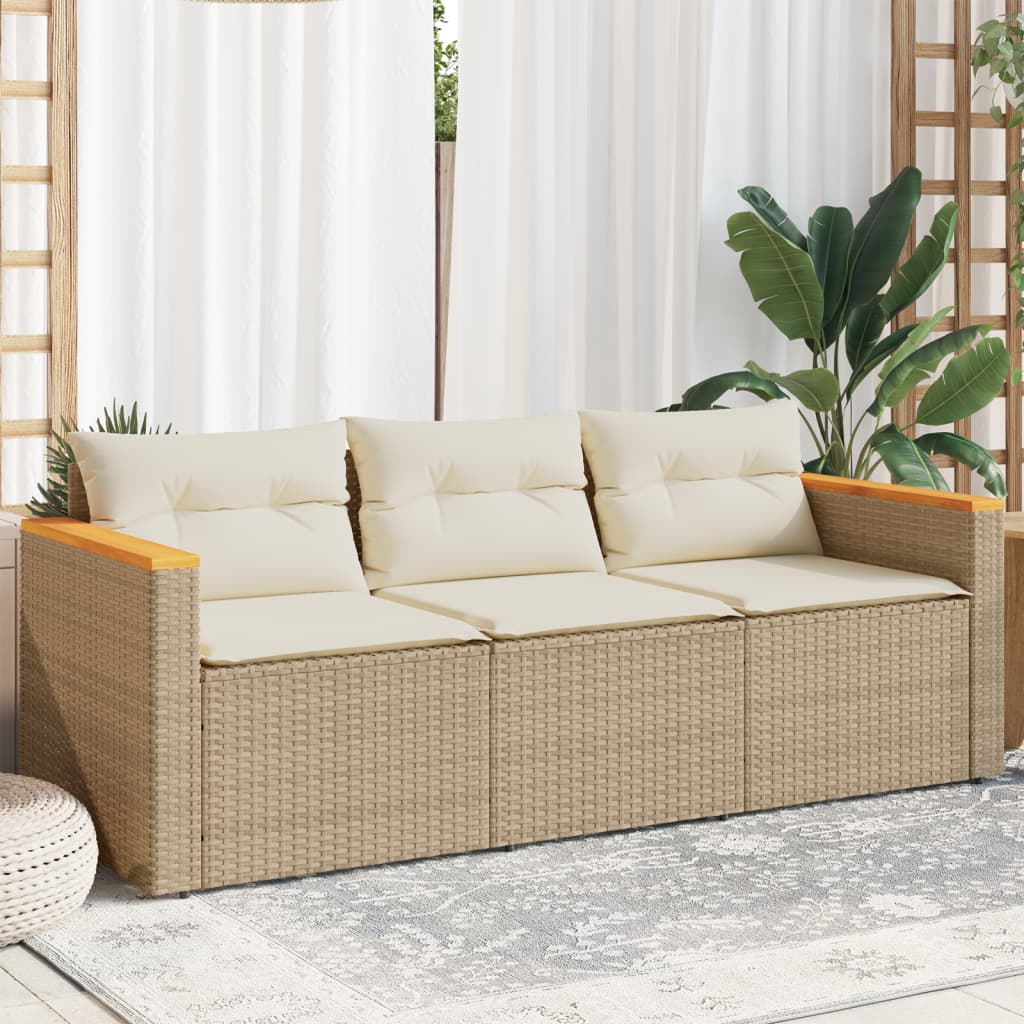 Tuinbank 3-Zits Met Kussens Poly Rattan Beige