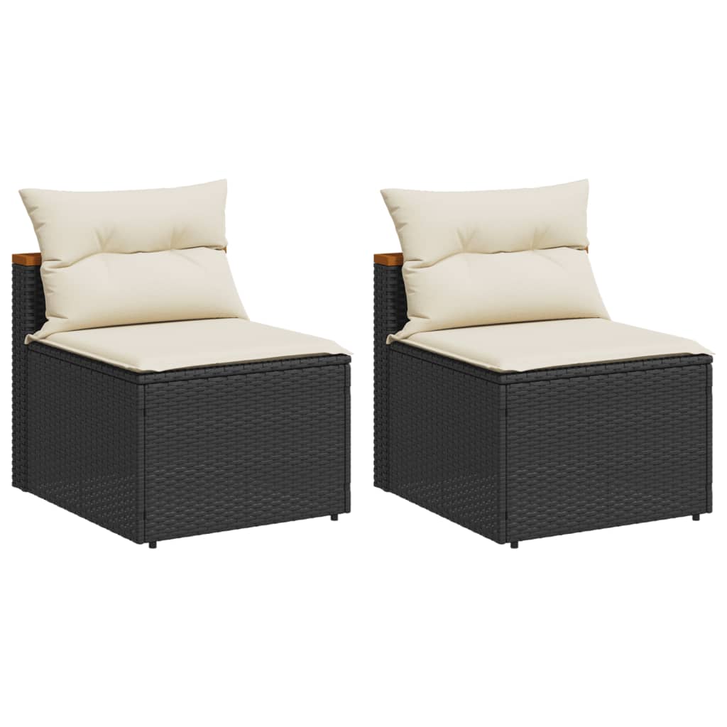 Tuinbanken 2 St Zonder Armleuning Met Kussens Poly Rattan Zwart
