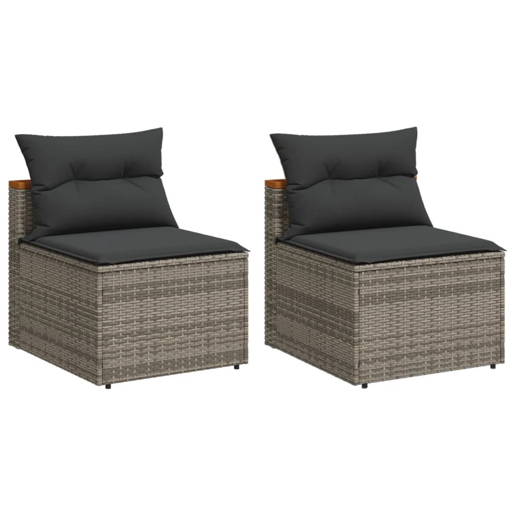 Tuinbanken 2 St Zonder Armleuning Met Kussens Poly Rattan Grijs