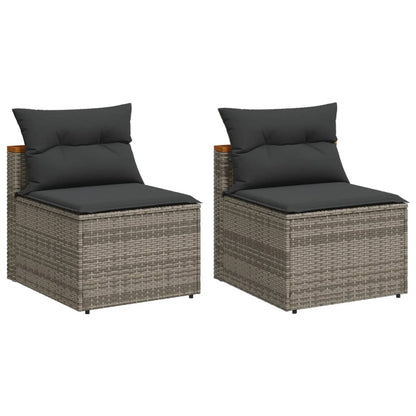 Tuinbanken 2 St Zonder Armleuning Met Kussens Poly Rattan Grijs
