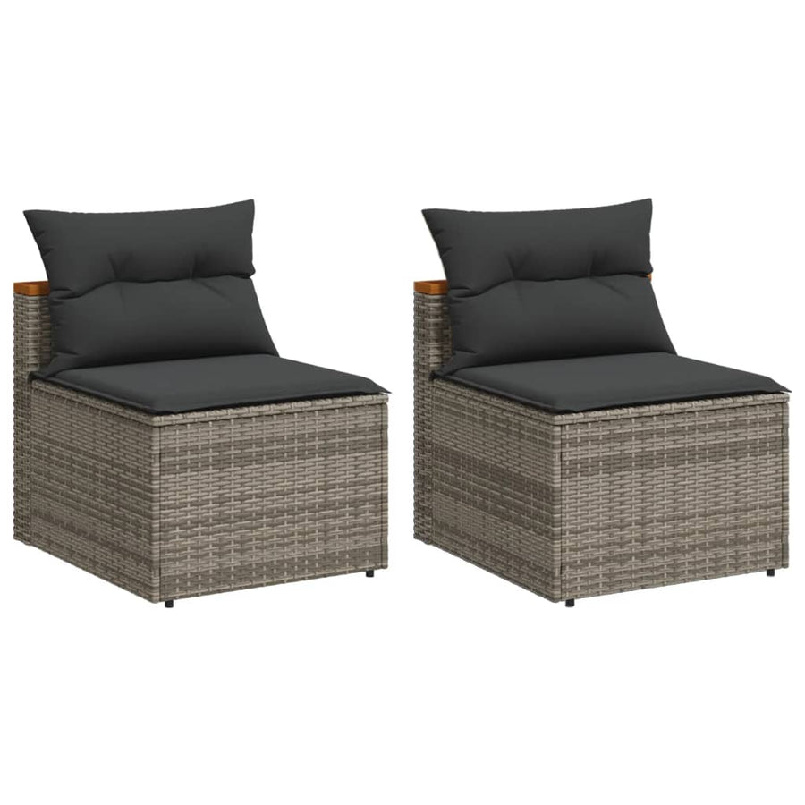 Tuinbanken 2 St Zonder Armleuning Met Kussens Poly Rattan Grijs