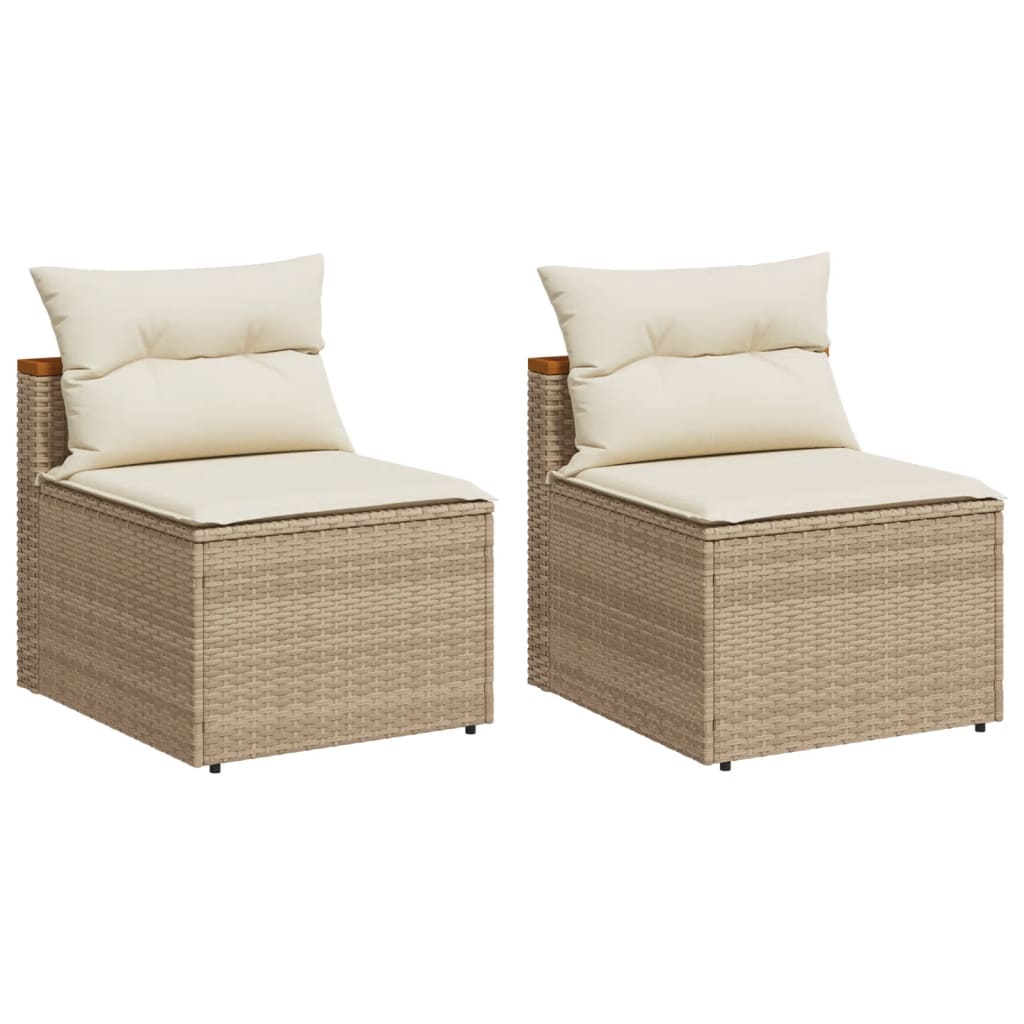 Tuinbanken 2 St Zonder Armleuning Met Kussens Poly Rattan Beige