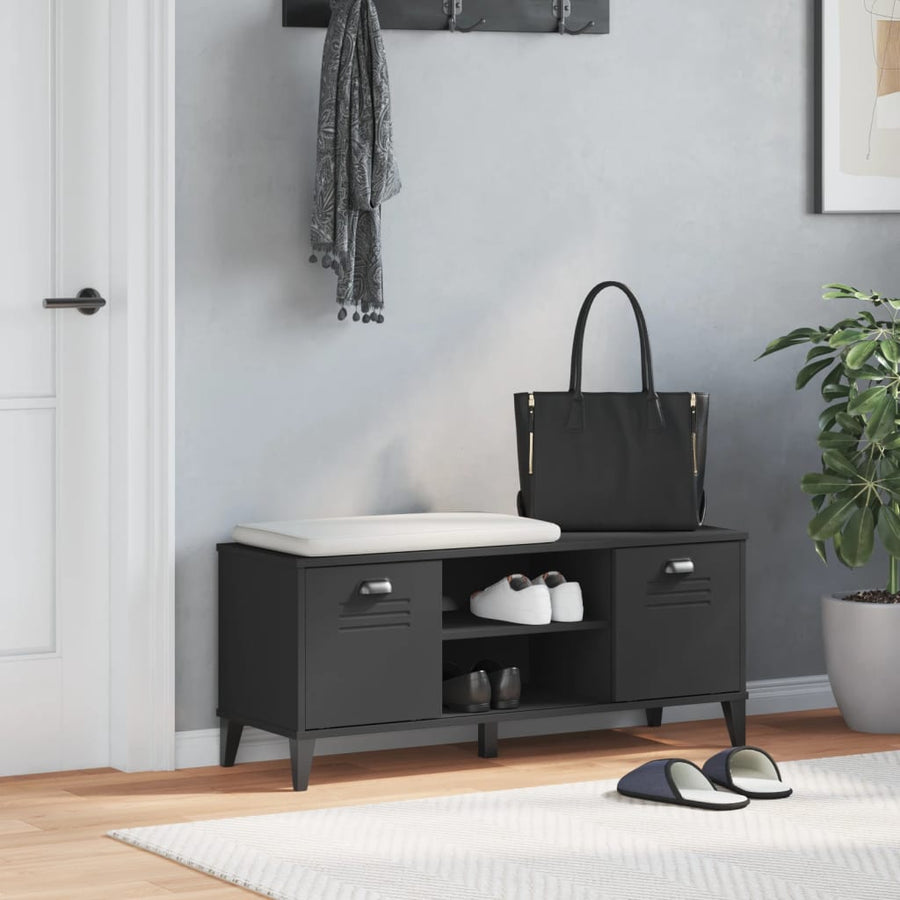 Schoenenbank Viken 106X35X45 Cm Massief Grenenhout Zwart