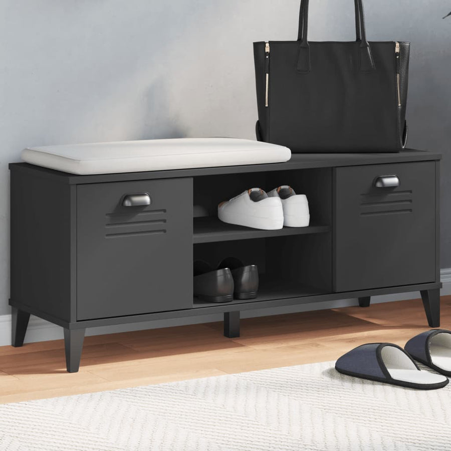 Schoenenbank Viken 106X35X45 Cm Massief Grenenhout Zwart