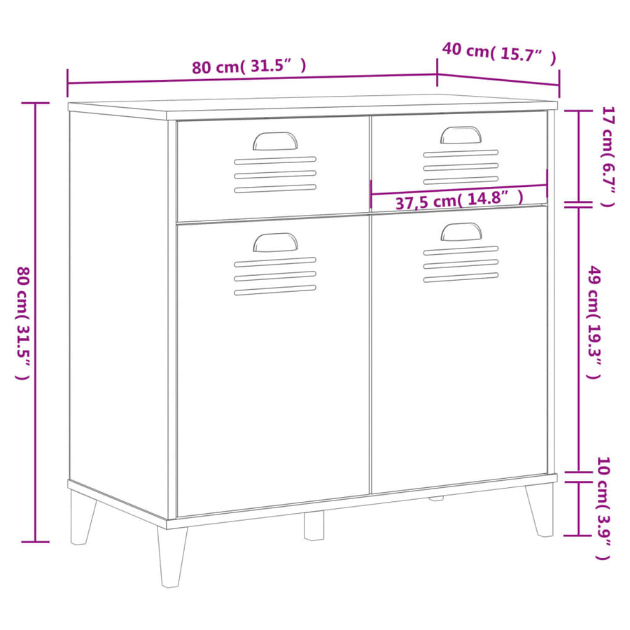 Dressoir Viken 80X40X80 Cm Massief Grenenhout Wit