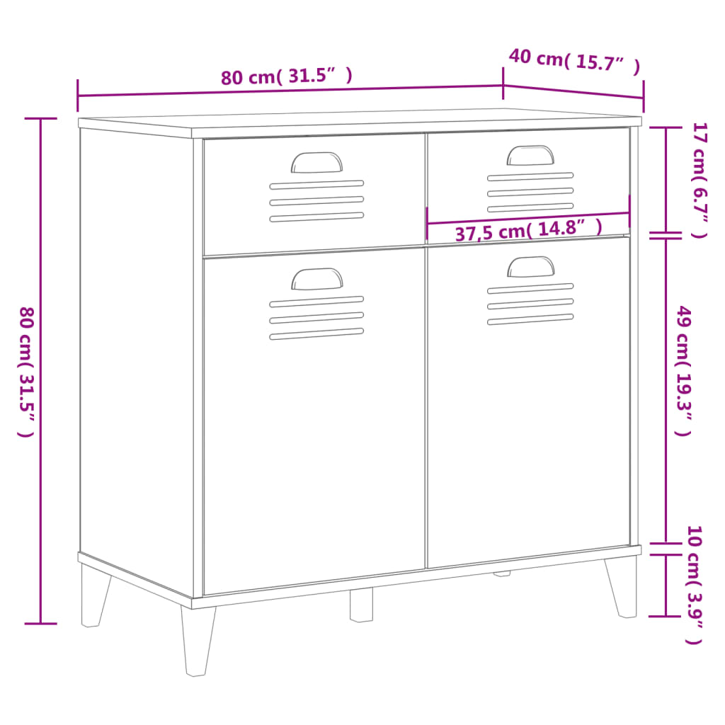 Dressoir Viken 80X40X80 Cm Massief Grenenhout Zwart
