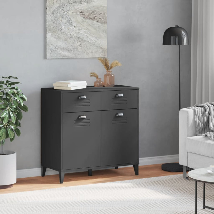 Dressoir Viken 80X40X80 Cm Massief Grenenhout Antracietgrijs