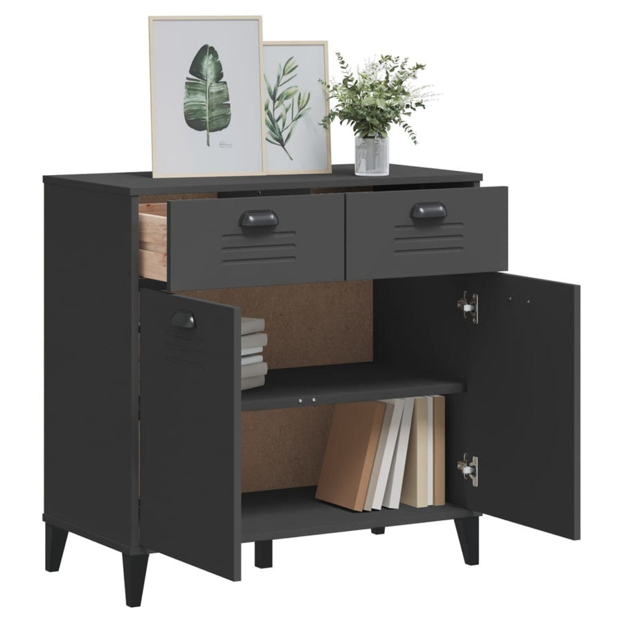 Dressoir Viken 80X40X80 Cm Massief Grenenhout Antracietgrijs
