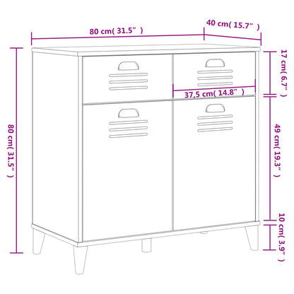 Dressoir Viken 80X40X80 Cm Massief Grenenhout Antracietgrijs