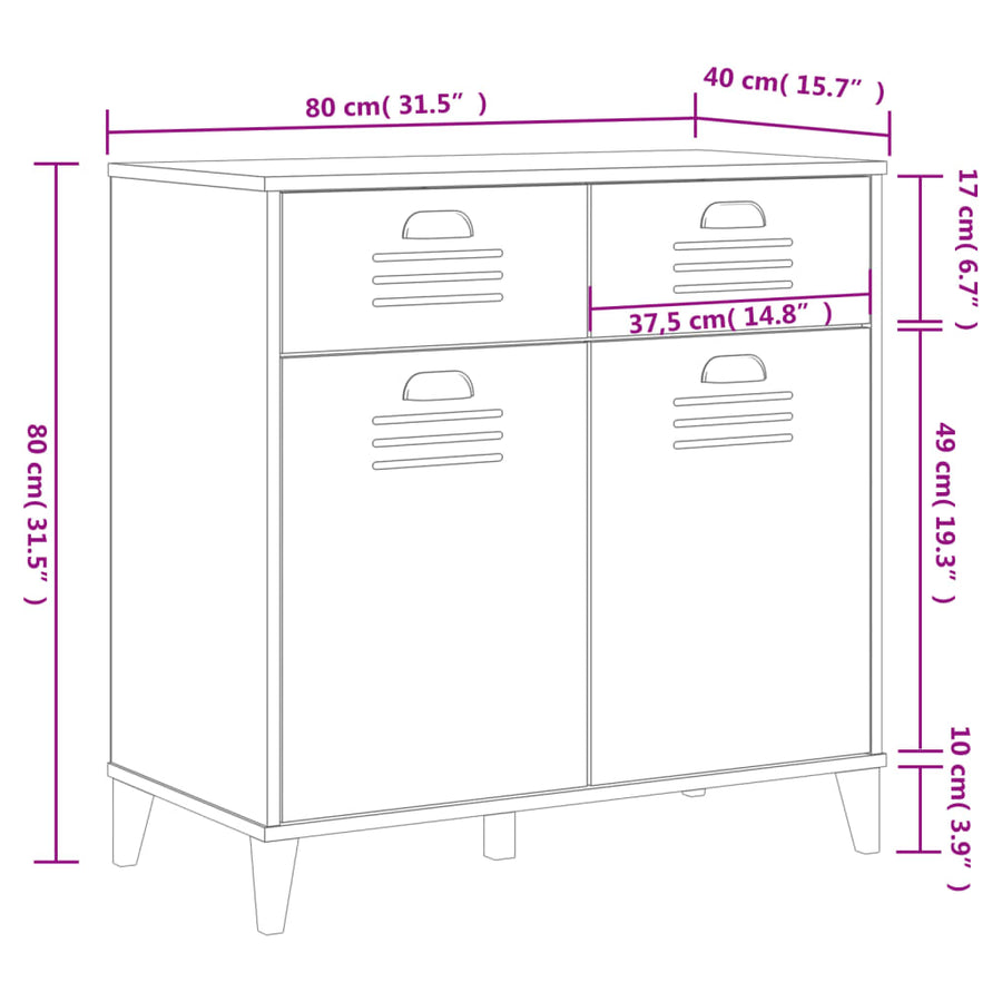 Dressoir Viken 80X40X80 Cm Massief Grenenhout Antracietgrijs
