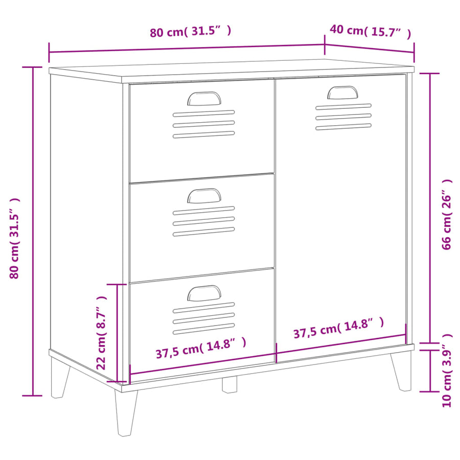 Dressoir Viken 80X40X80 Cm Massief Grenenhout Wit