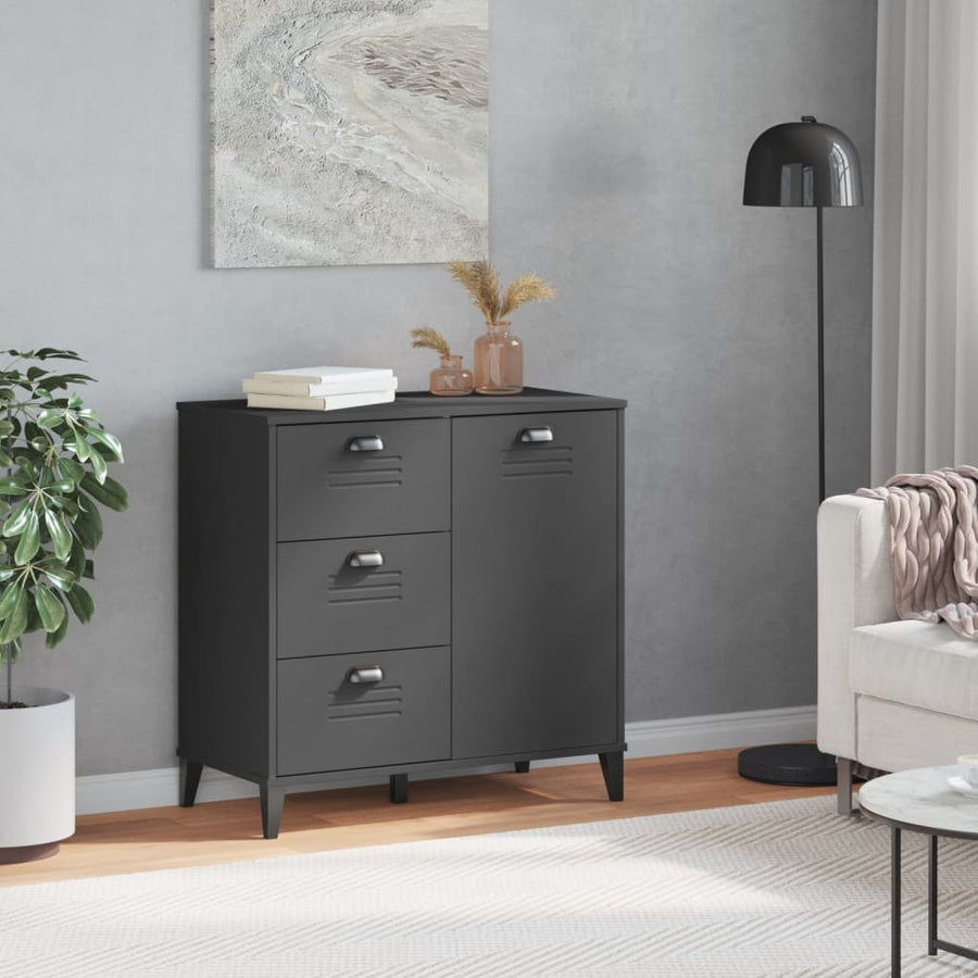 Dressoir Viken 80X40X80 Cm Massief Grenenhout Antracietgrijs