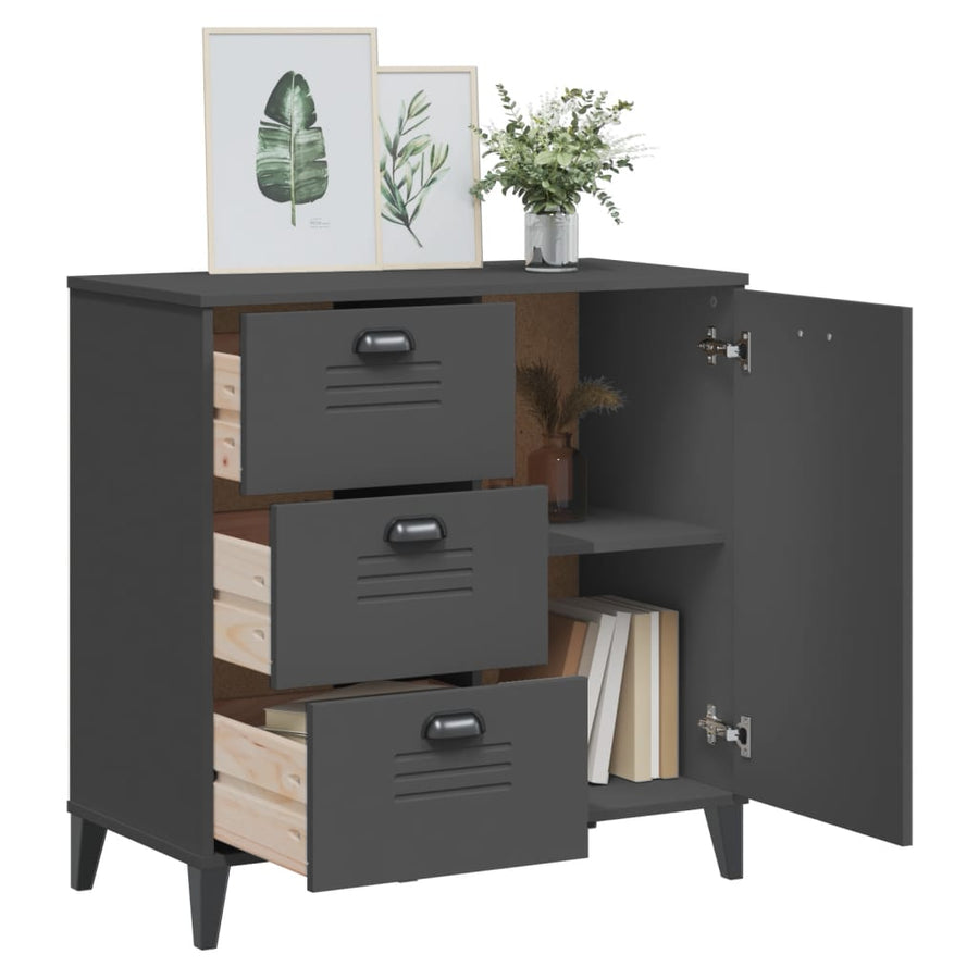 Dressoir Viken 80X40X80 Cm Massief Grenenhout Antracietgrijs
