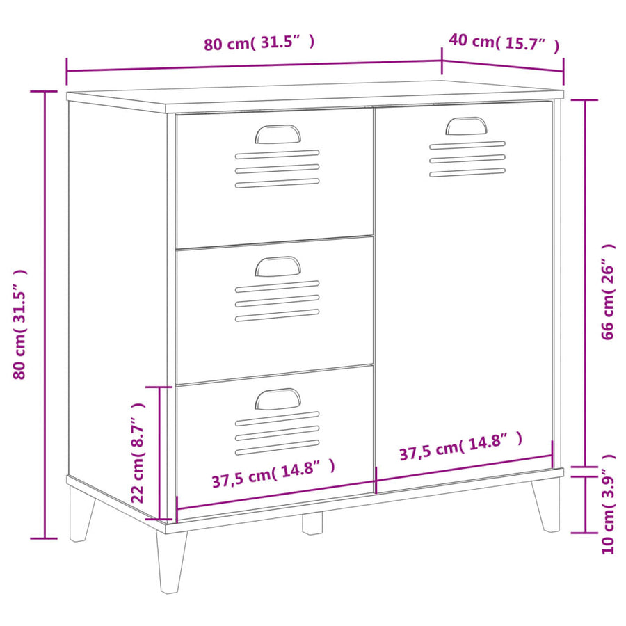 Dressoir Viken 80X40X80 Cm Massief Grenenhout Antracietgrijs