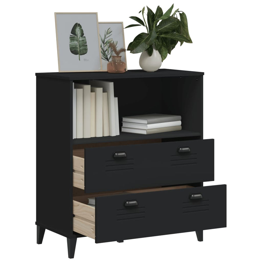 Boekenkast Viken 80X40X90 Cm Massief Grenenhout Zwart