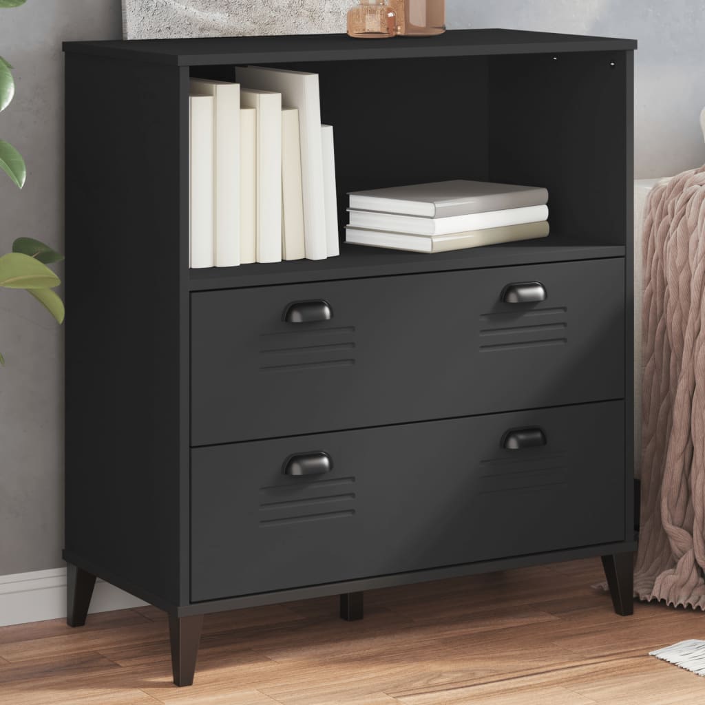 Boekenkast Viken 80X40X90 Cm Massief Grenenhout Zwart