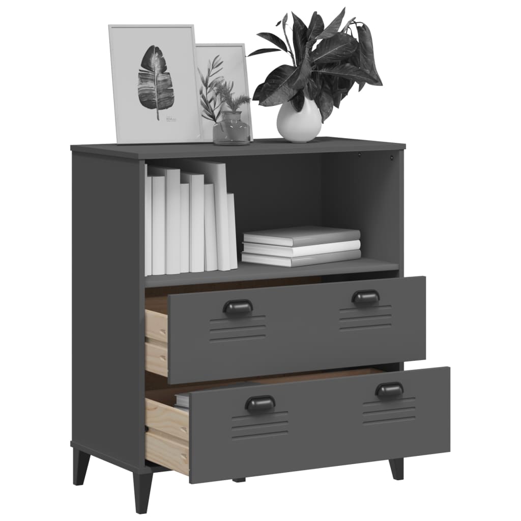 Boekenkast Viken 80X40X90 Cm Massief Grenenhout Antracietgrijs