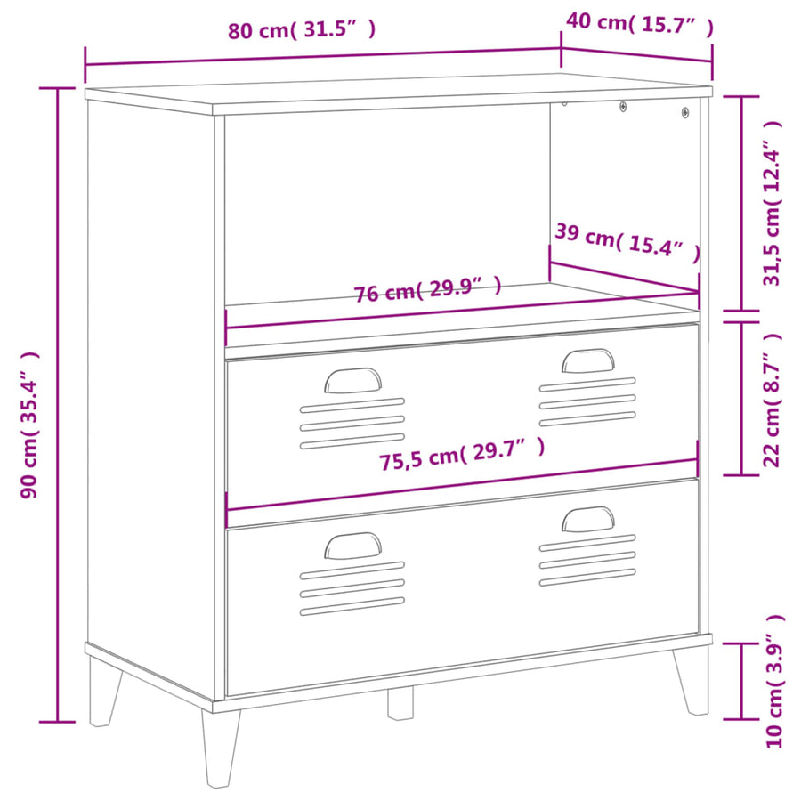 Boekenkast Viken 80X40X90 Cm Massief Grenenhout Antracietgrijs