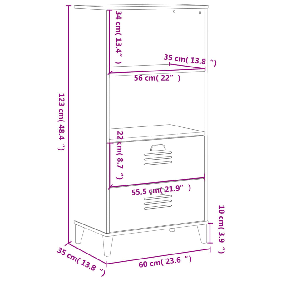 Boekenkast Viken 60X35X123 Cm Massief Grenenhout Wit