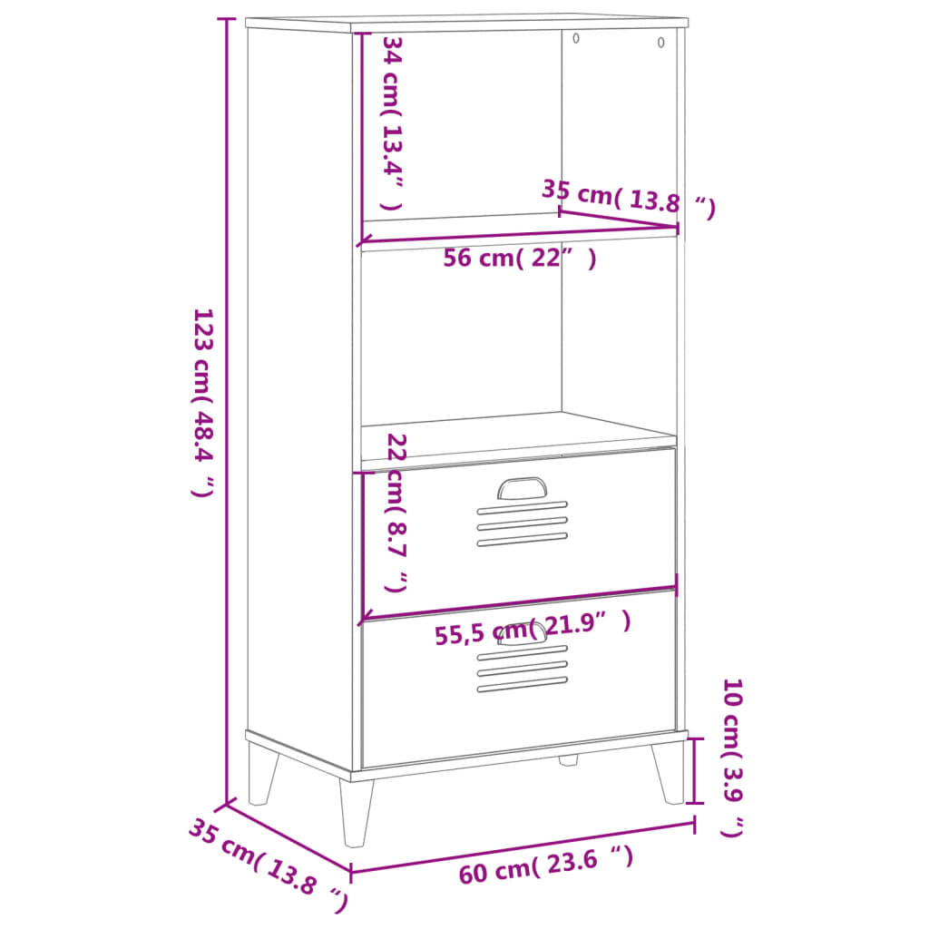Boekenkast Viken 60X35X123 Cm Massief Grenenhout Zwart