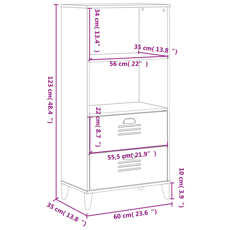 Boekenkast Viken 60X35X123 Cm Massief Grenenhout Zwart