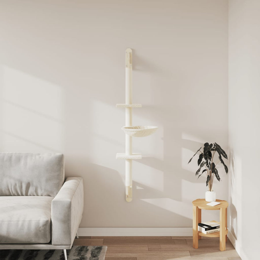 Kattenmeubel Wandgemonteerd Met Krabpaal 142,5 Cm Kleurig Crème