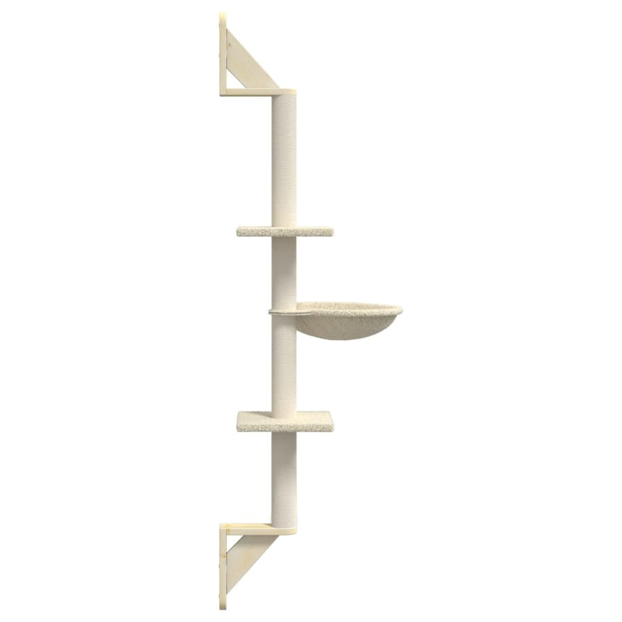 Kattenmeubel Wandgemonteerd Met Krabpaal 142,5 Cm Kleurig Crème