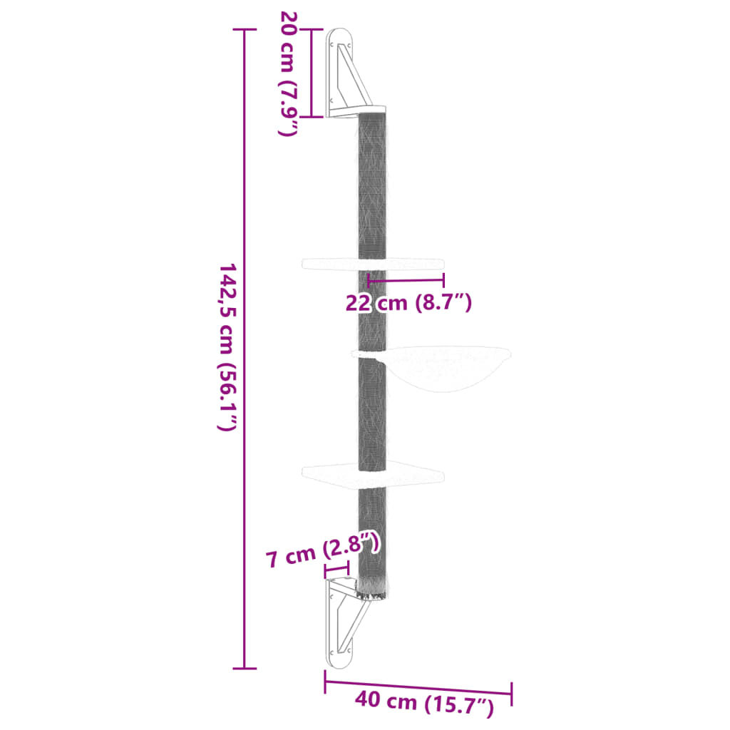 Kattenmeubel Wandgemonteerd Met Krabpaal 142,5 Cm Kleurig Crème