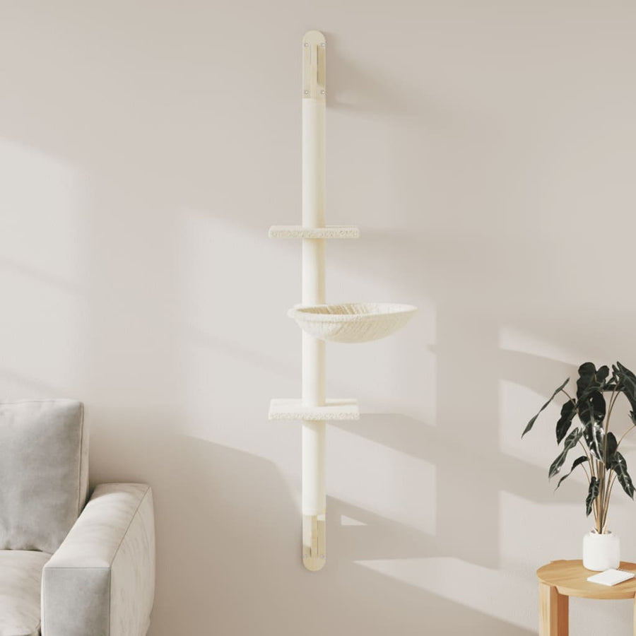 Kattenmeubel Wandgemonteerd Met Krabpaal 142,5 Cm Kleurig Crème