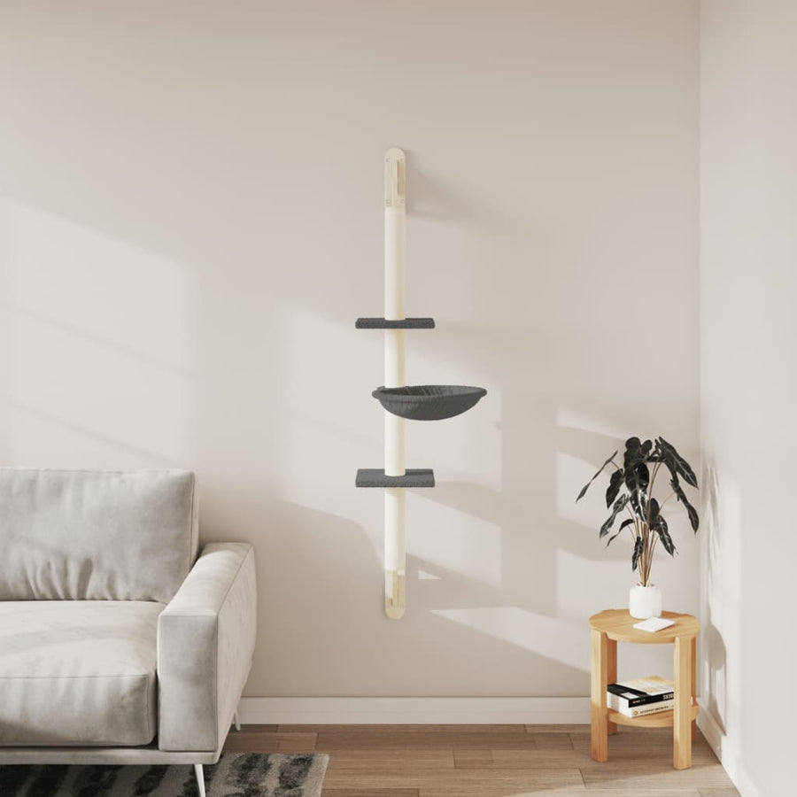 Kattenmeubel Wandgemonteerd Met Krabpaal 142,5 Cm Donkergrijs