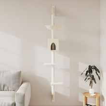 Kattenmeubel Wandgemonteerd Met Krabpaal 187 Cm Kleurig Crème