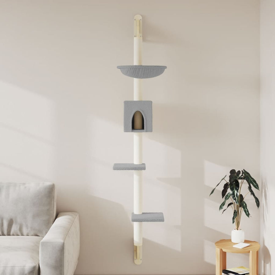 Kattenmeubel Wandgemonteerd Met Krabpaal 187 Cm Lichtgrijs