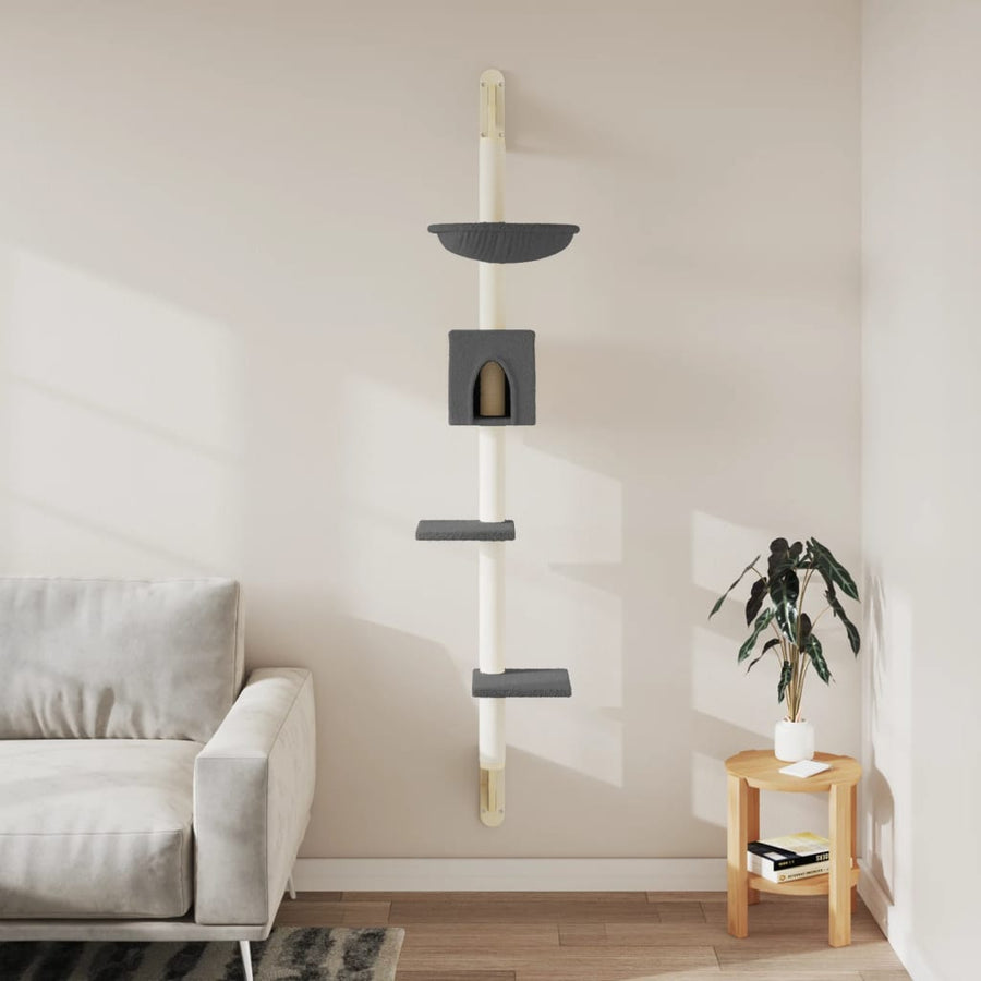 Kattenmeubel Wandgemonteerd Met Krabpaal 187 Cm Donkergrijs
