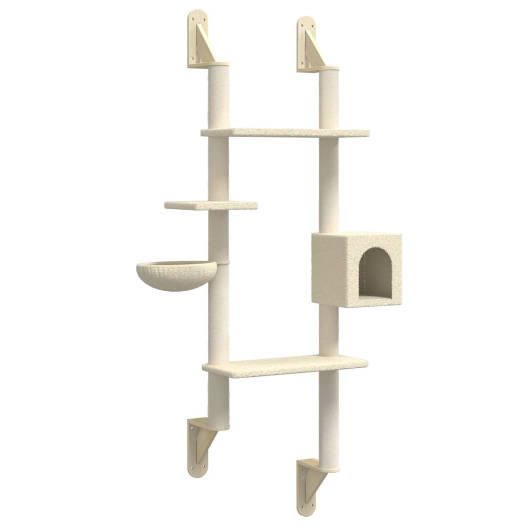 Kattenmeubel Wandgemonteerd Met Krabpaal 180 Cm Kleurig Crème