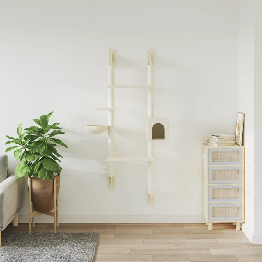 Kattenmeubel Wandgemonteerd Met Krabpaal 180 Cm Kleurig Crème