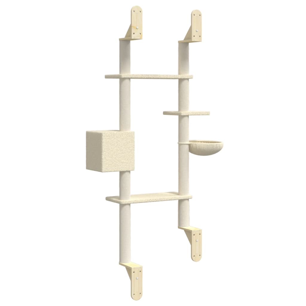 Kattenmeubel Wandgemonteerd Met Krabpaal 180 Cm Kleurig Crème