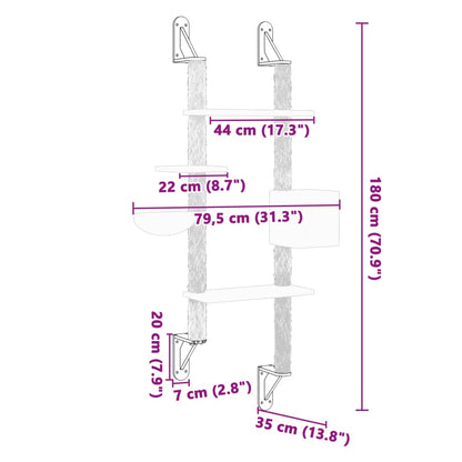 Kattenmeubel Wandgemonteerd Met Krabpaal 180 Cm Kleurig Crème