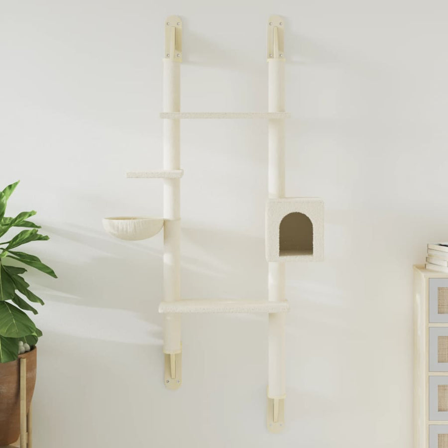 Kattenmeubel Wandgemonteerd Met Krabpaal 180 Cm Kleurig Crème