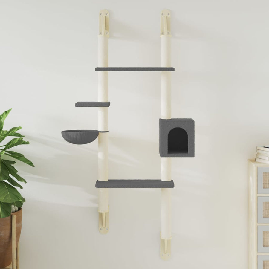 Kattenmeubel Wandgemonteerd Met Krabpaal 180 Cm Donkergrijs